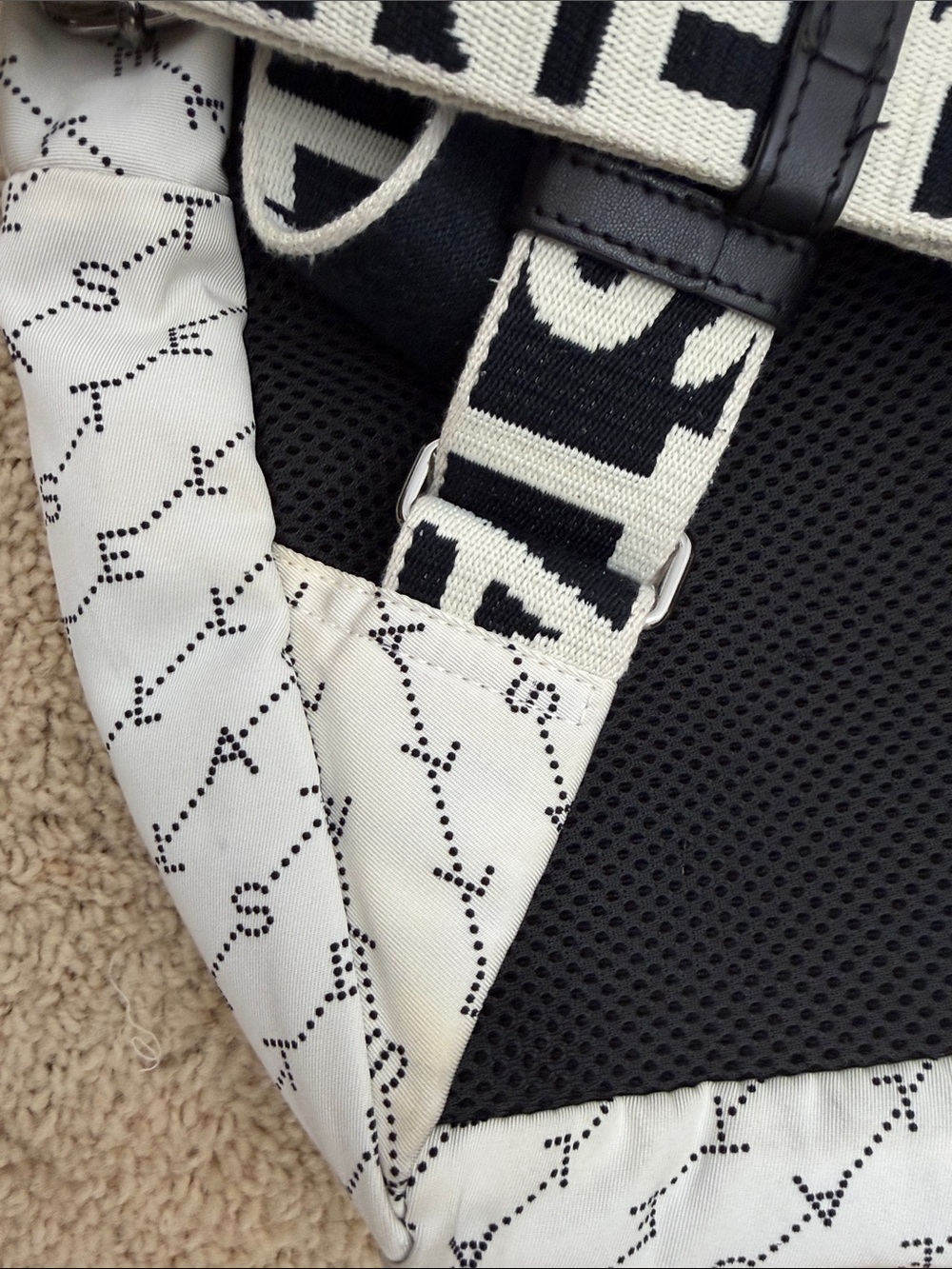 Stella McCartney Black & White Logo Strap Backpack - Picture 6 of 6
